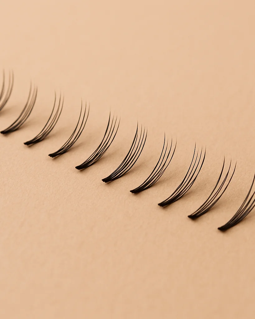 Beauty product photography of a clean row of individual eyelash b